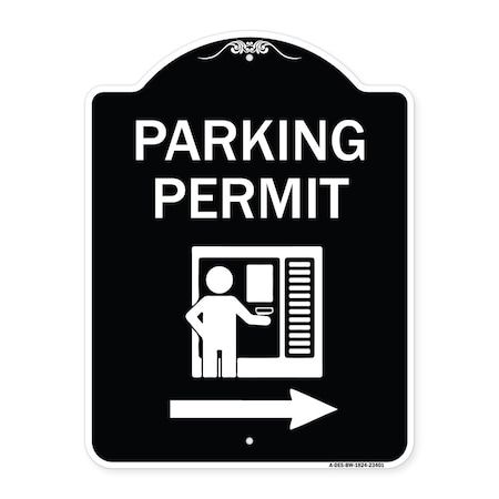 Signmission Parking Permit With Right ArrowHeavy-Gauge Aluminum Architectural Sign, 24" x 18", BW-1824-23401 A-DES-BW-1824-23401
